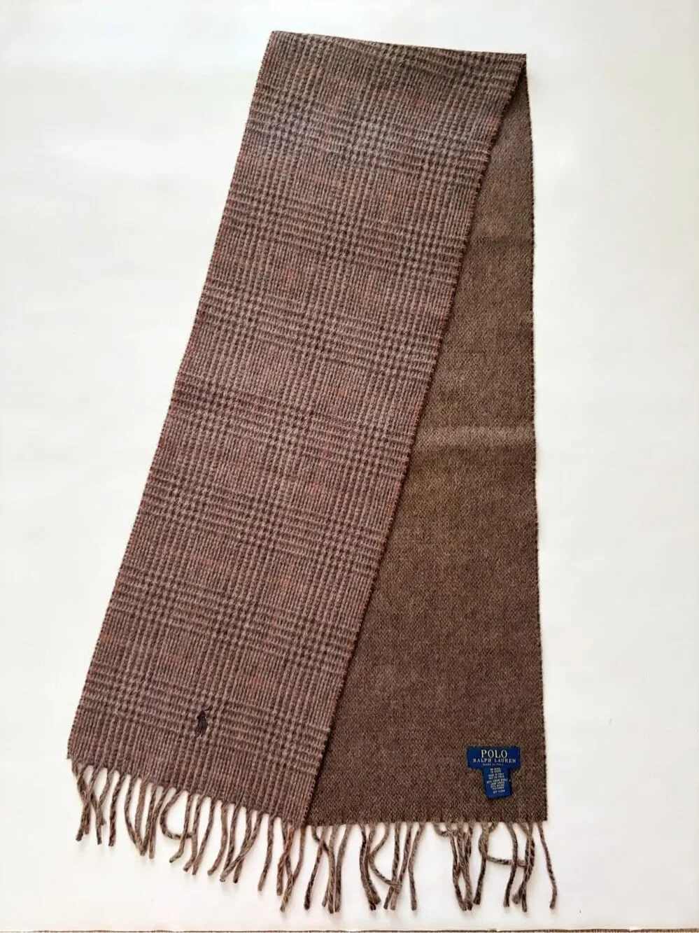 Polo Ralph Lauren Plaid Scarf Brown Made in Italy Wool Blend